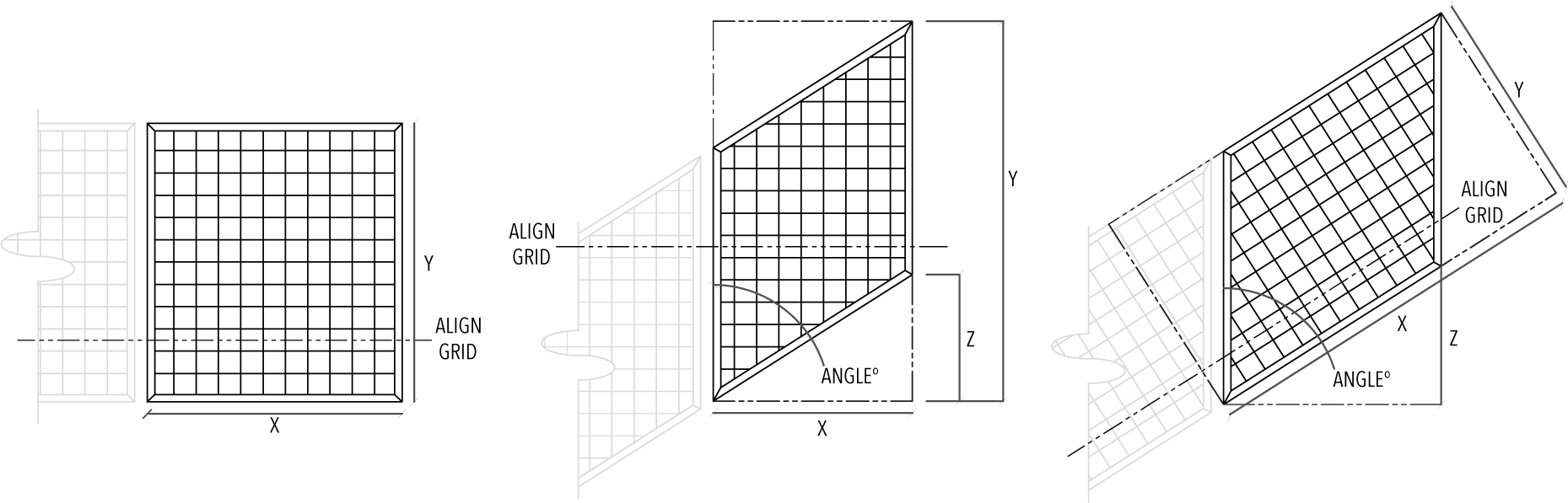 A diagram showing the three different Infill Panel orientations.