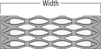 A surface view diagram of Plank Grating, noting the width.