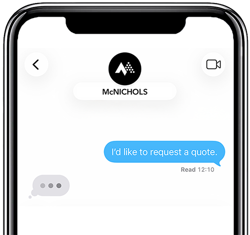 An iPhone screen showing a text conversation with McNICHOLS CO.