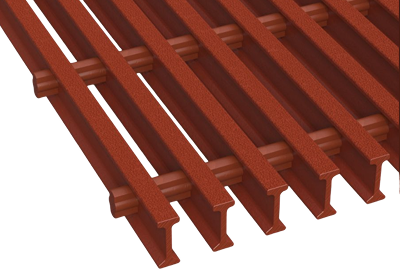 McNICHOLS® Fiberglass Grating Pultruded, I-Bar, MS-I-6015 - DURAGRID®, Fiberglass, SPH Phenolic Resin, Brown Orange, 1.500" Height x 0.600" Top Flange Width I-Bar, Medium Grit Surface, Brown Orange Cross-Rods, 60% Open Area
