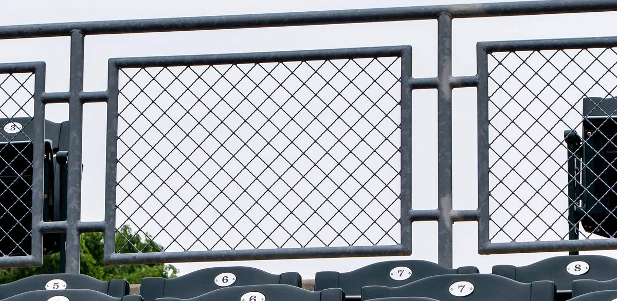 Diagonal shear Wire Mesh infill panel used at a baseball stadium.