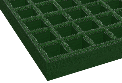 McNICHOLS® Fiberglass Grating, Molded, Square Grid, MS-S-150, Fiberglass, SGF Polyester Resin, Green, 1-1/2" Grid Height, 1-1/2" x 1-1/2" Square Grid, Grit Surface, 70% Open Area