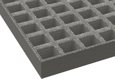 McNICHOLS® Fiberglass Grating Molded, Square Grid, MS-S-150, Fiberglass, SGF Polyester Resin, Light Gray, 1-1/2" Grid Height, 1-1/2" x 1-1/2" Square Grid, Grit Surface, 70% Open Area