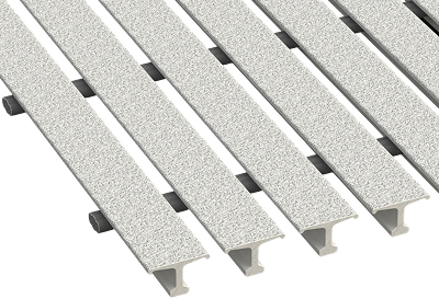 McNICHOLS® Fiberglass Grating, Pultruded, Wide T-Bar, MS-WT-1810 - DURAGRID®, ADA, Fiberglass, SPF Polyester Resin, White, 1.000" Height x 1.625" Top Flange Width Wide T-Bar, Fine Grit Surface, 18% Open Area