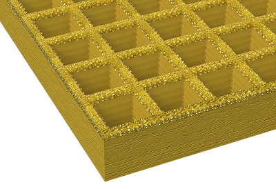 McNICHOLS® Fiberglass Grating Molded, Square Grid, MS-S-150, Fiberglass, SGF Polyester Resin, Yellow, 1-1/2" Grid Height, 1-1/2" x 1-1/2" Square Grid, Grit Surface, 70% Open Area