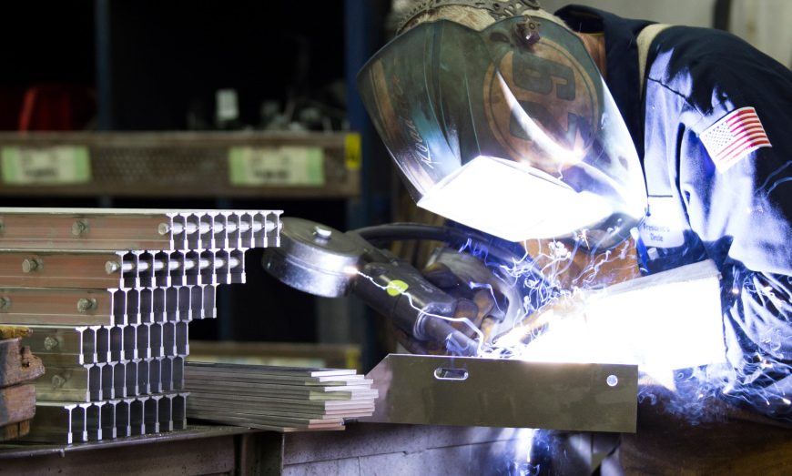 McNICHOLS® Associate welds End Plates onto McNICHOLS® Bar Grating Stair Treads.