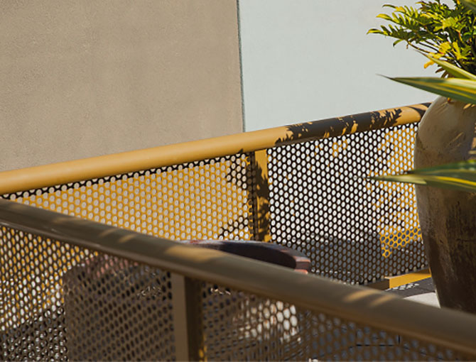 Perforated Metal with a powder-coated finish.