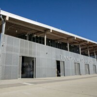 McNICHOLS® Swage-Locked Anodized Bar Grating siding on the Tampa River Center.