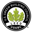 Image of a black, white, and green logo that reads "US Green Building Council - LEED."