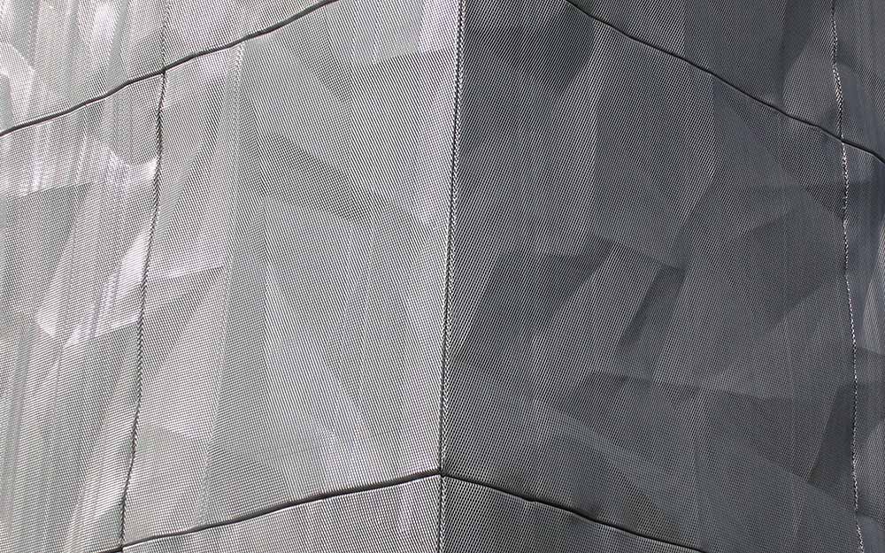 An image of the corner of a building, covered in Designer Expanded Metal.